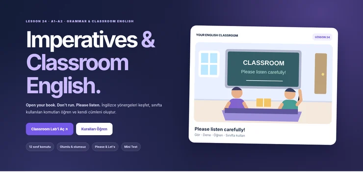 Sınıf içi yönergeler ve etkileşimli Classroom Commands Lab görsel anlatımı