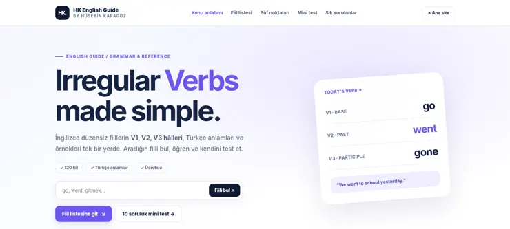 Irregular Verbs dersinin gerçek ekran görüntüsü