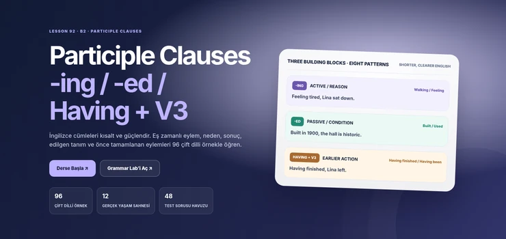 Participle Clauses ing ed having V3 B2 İngilizce dersi