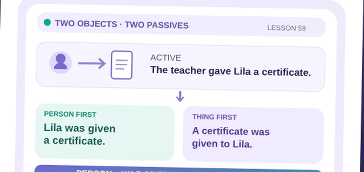 Two object passives: Lila was given a certificate versus A certificate was given to Lila.