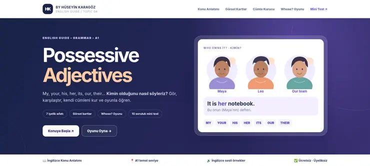 Possessive Adjectives dersinin gerçek ekran görüntüsü
