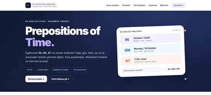 Prepositions of Time dersinin gerçek ekran görüntüsü