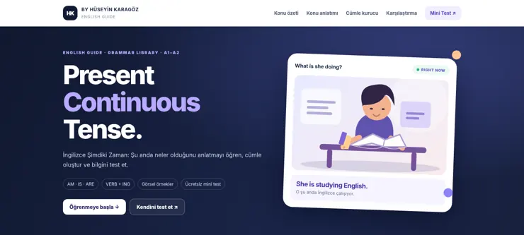 Present Continuous Tense dersinin gerçek ekran görüntüsü