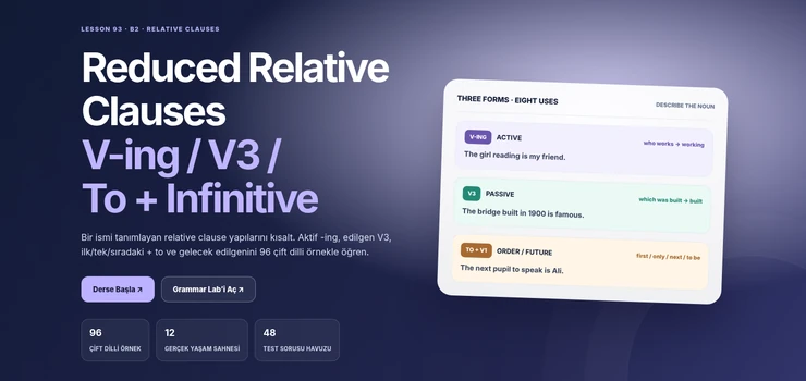 Reduced Relative Clauses V-ing V3 To Infinitive B2 İngilizce dersi
