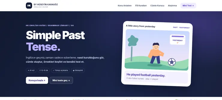 Simple Past Tense dersinin gerçek ekran görüntüsü