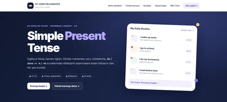 Simple Present Tense dersinin gerçek ekran görüntüsü