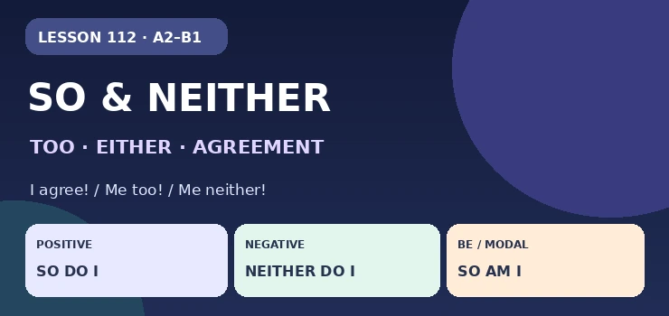 So / Neither / Too / Either: Agreement Responses English grammar cover