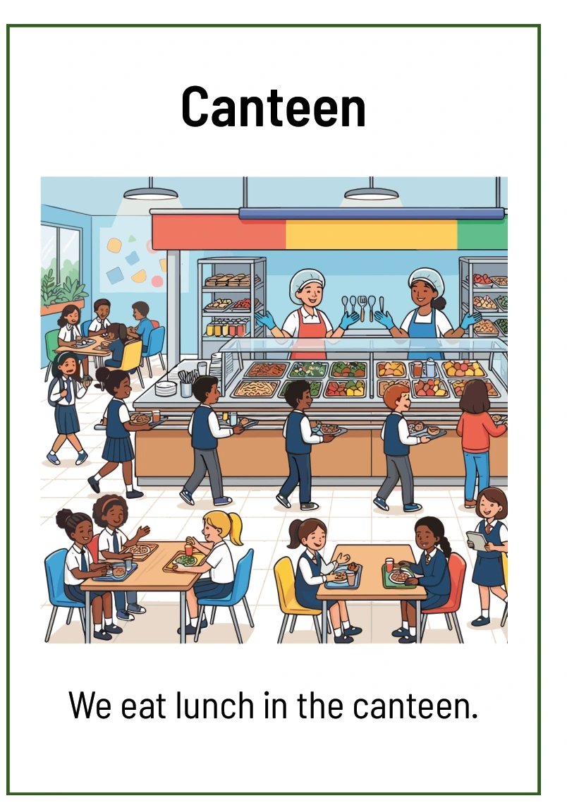 Canteen: We eat lunch in the canteen.