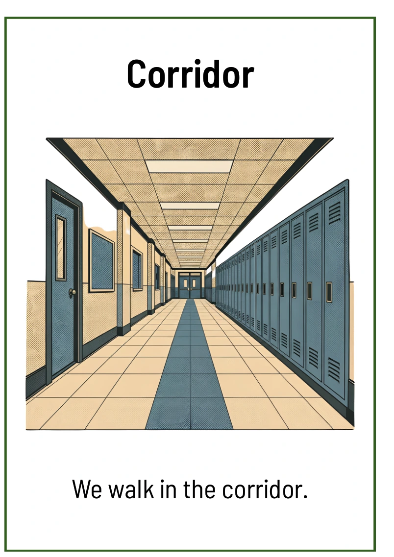 Corridor: We walk in the corridor.